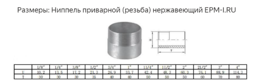Ниппель приварной нержавеющий Ду 15 (1/2") AISI 304 (резьба, полусгон), (21,3 Мм) от компании ООО "ЭПМ-Инжиниринг"