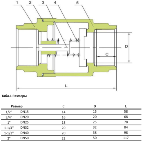 Клапан обратный муфтовый Ду 65 (2_1/2“, 76,1 мм), AISI 316 (CF8M), из нержавеющей стали, прямой, резьбовой от компании ООО "ЭПМ-Инжиниринг"
